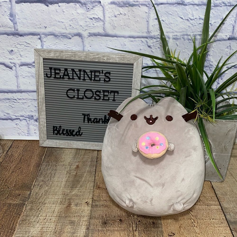 Pusheen Cat With Donut Plush Stuffed Animal Grey Smiling Kitty